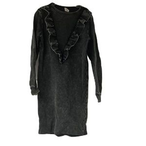 Analogie black denim ruffle dress long sleeve lightweight cotton sz 8